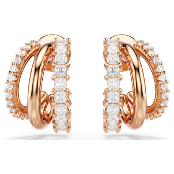 Hyperbola hoop earrings Mixed cuts, Mini, White, Rose gold-tone plated - Image 3
