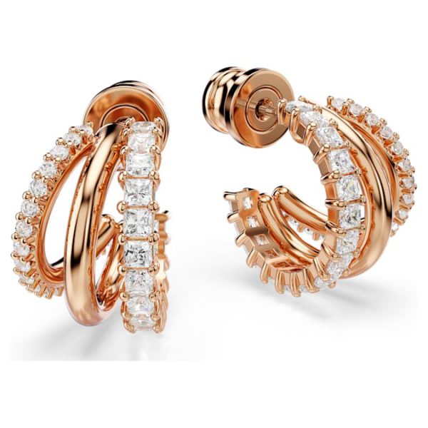 Hyperbola hoop earrings Mixed cuts, Mini, White, Rose gold-tone plated - Image 4