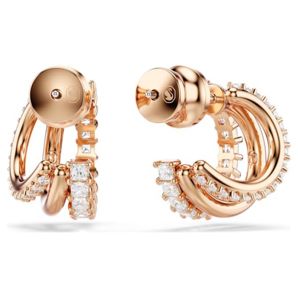 Hyperbola hoop earrings Mixed cuts, Mini, White, Rose gold-tone plated - Image 5