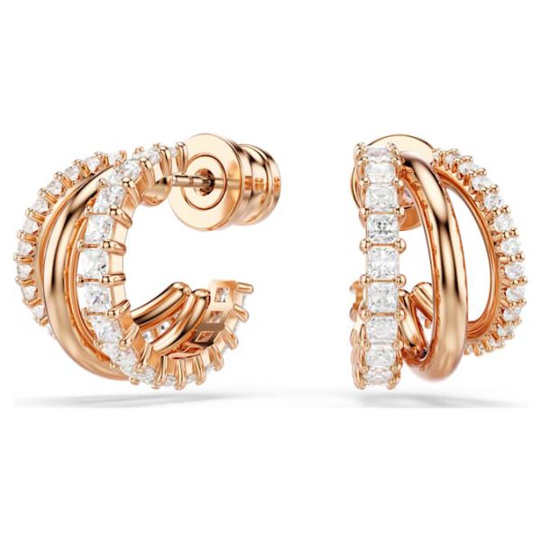Hyperbola hoop earrings Mixed cuts, Mini, White, Rose gold-tone plated - Image 6
