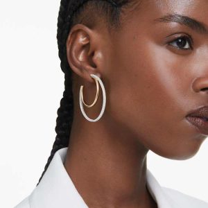 Hyperbola hoop earrings Round cut, Medium, White, Mixed metal finish