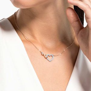 Hyperbola necklace Infinity and heart, White, Mixed metal finish