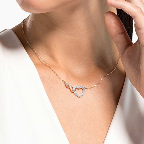 Hyperbola necklace Infinity and heart, White, Mixed metal finish