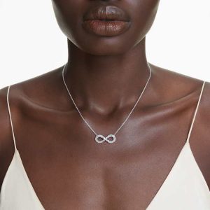 Hyperbola pendant Infinity, White, Rhodium plated