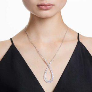 Hyperbola pendant Mixed cuts, Infinity, White, Rhodium plated