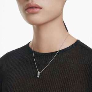 Hyperbola pendant Mixed cuts, Twist, White, Rhodium plated