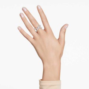Hyperbola ring Infinity, White, Silver-tone finish