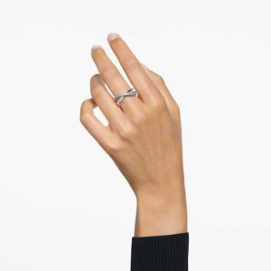 Hyperbola ring Round cut, White, Rhodium plated