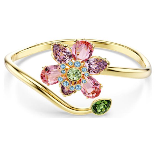 Idyllia bangle Mixed cuts, Flower, Multicolored, Gold-tone plated - Image 2
