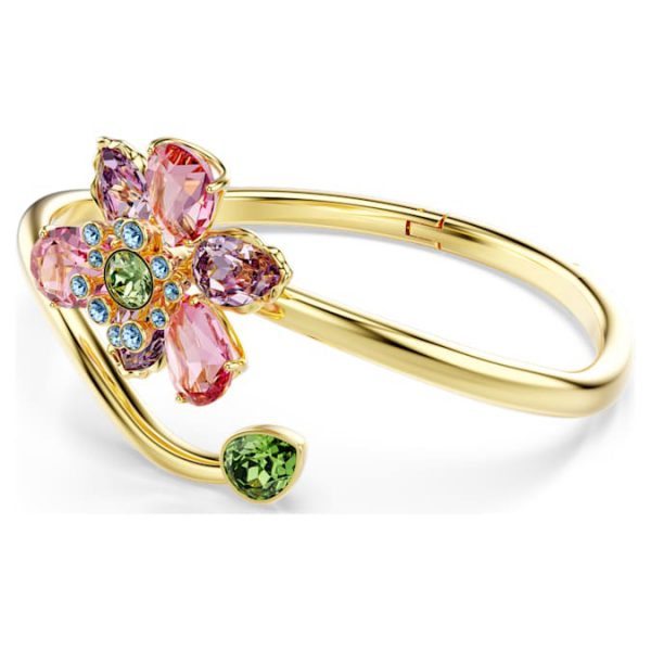 Idyllia bangle Mixed cuts, Flower, Multicolored, Gold-tone plated - Image 3