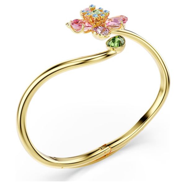 Idyllia bangle Mixed cuts, Flower, Multicolored, Gold-tone plated - Image 4