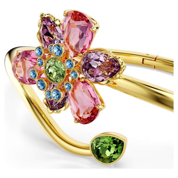 Idyllia bangle Mixed cuts, Flower, Multicolored, Gold-tone plated - Image 5