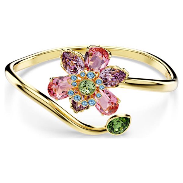 Idyllia bangle Mixed cuts, Flower, Multicolored, Gold-tone plated - Image 8