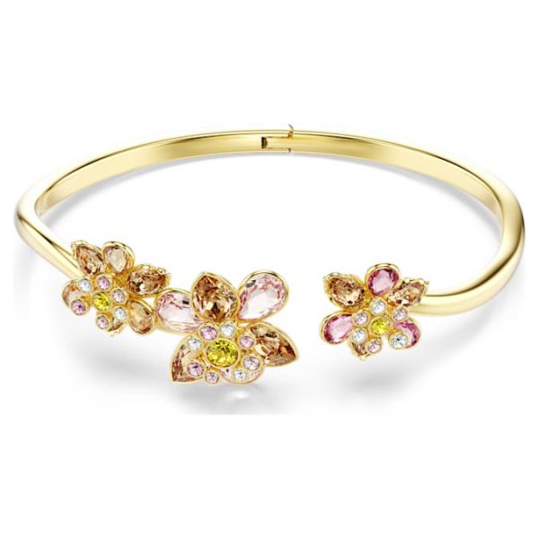 Idyllia bangle Mixed cuts, Flower, Multicolored, Gold-tone plated - Image 2