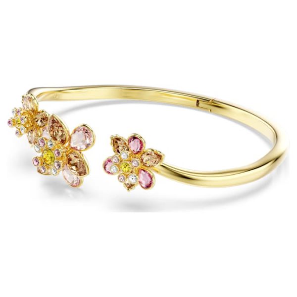 Idyllia bangle Mixed cuts, Flower, Multicolored, Gold-tone plated - Image 3
