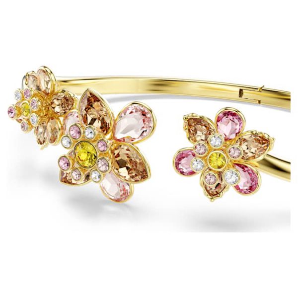 Idyllia bangle Mixed cuts, Flower, Multicolored, Gold-tone plated - Image 5