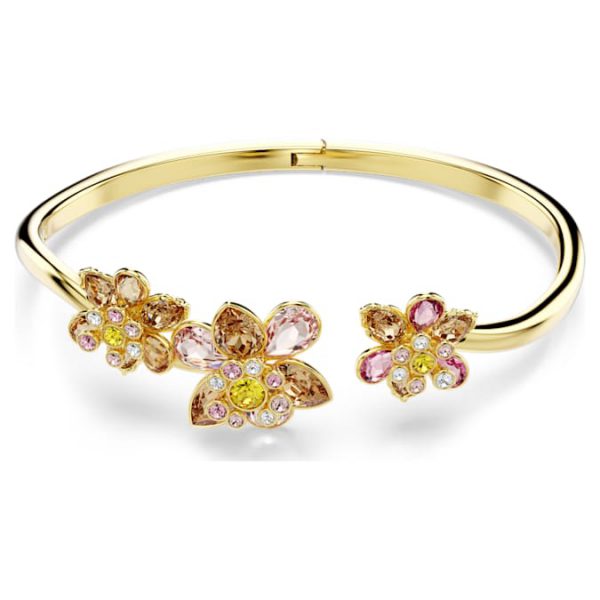 Idyllia bangle Mixed cuts, Flower, Multicolored, Gold-tone plated - Image 7