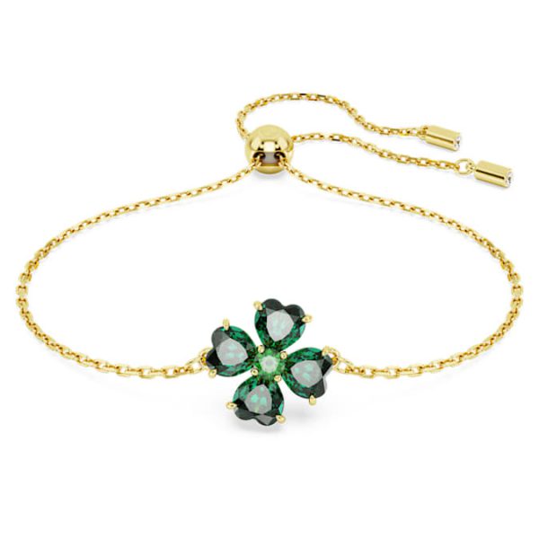 Idyllia bracelet Mixed cuts, Clover, Green, Gold-tone plated - Image 2