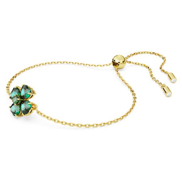 Idyllia bracelet Mixed cuts, Clover, Green, Gold-tone plated - Image 3