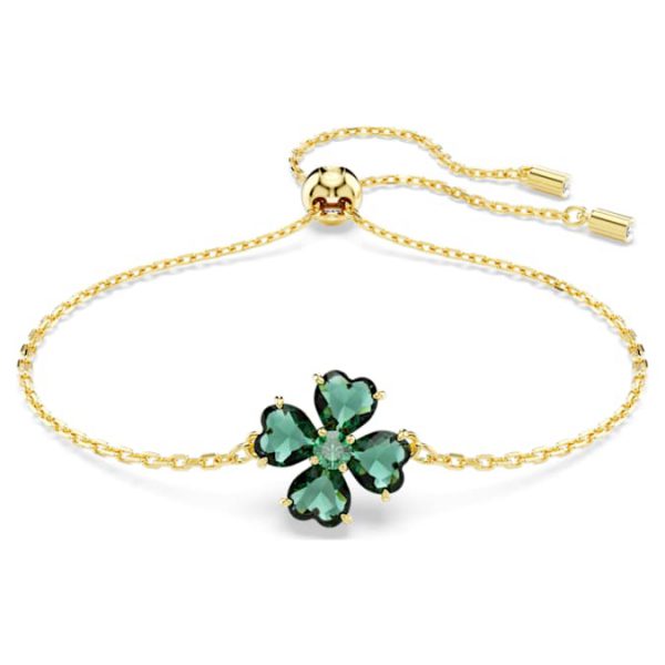 Idyllia bracelet Mixed cuts, Clover, Green, Gold-tone plated - Image 6
