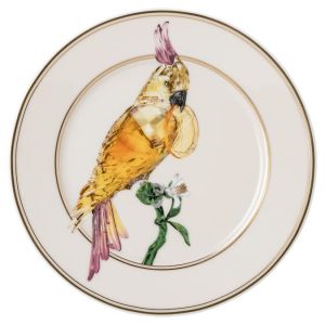Idyllia bread plate Porcelain, Crystal print motif, Cockatoo, Multicolored