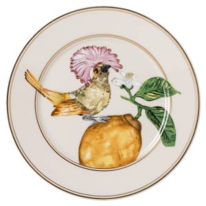 Idyllia bread plate Porcelain, Crystal print motif, Flycatcher, Multicolored