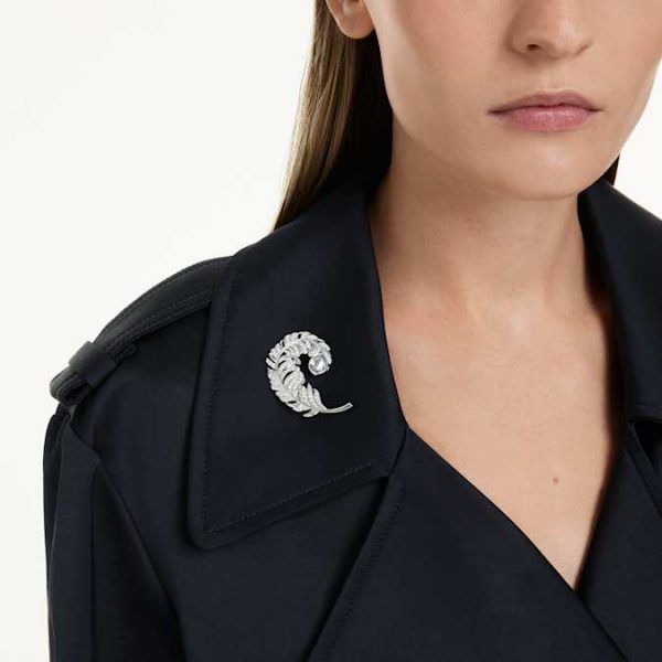 Idyllia brooch Mixed cuts, Feather, Rhodium plated