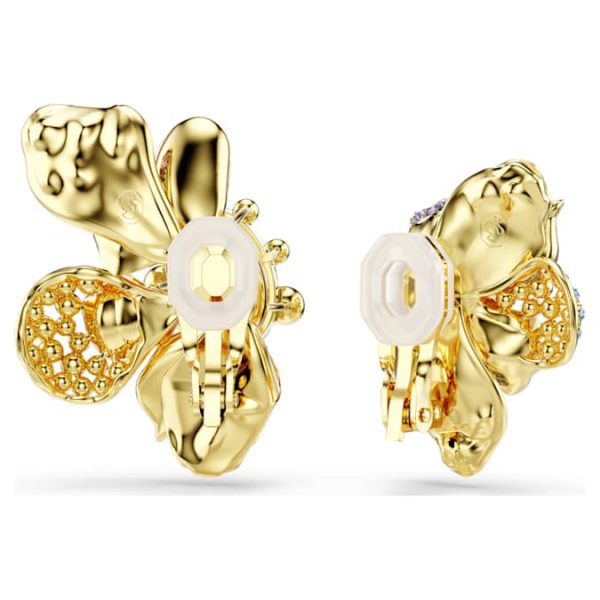 Idyllia clip earrings Asymmetrical design, Mixed cuts, Pavé, Flower, Multicolored, Gold-tone plated - Image 5