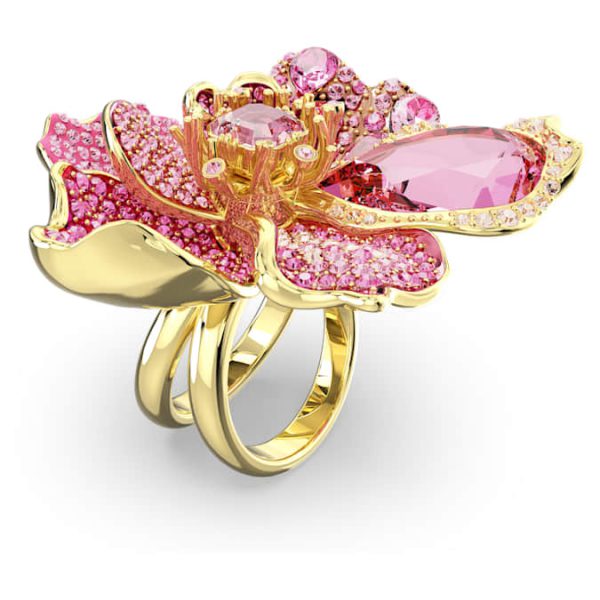 Idyllia cocktail ring Pavé, Flower, Pink, Gold-tone plated - Image 3