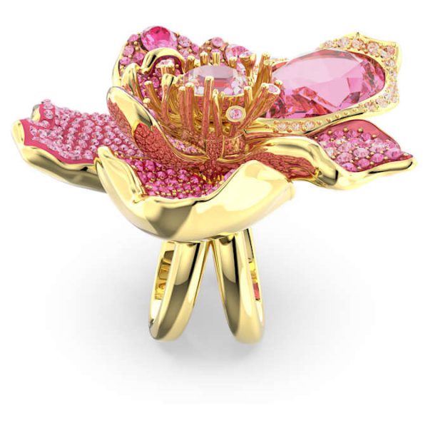 Idyllia cocktail ring Pavé, Flower, Pink, Gold-tone plated - Image 4
