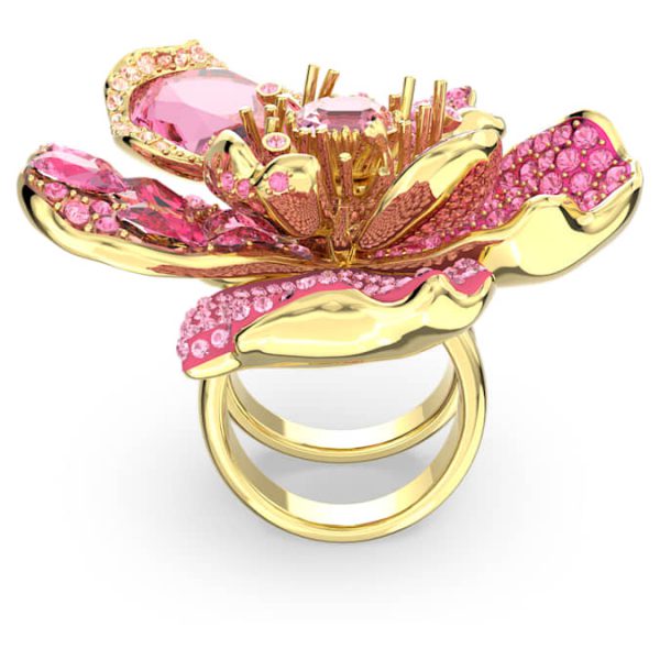 Idyllia cocktail ring Pavé, Flower, Pink, Gold-tone plated - Image 5