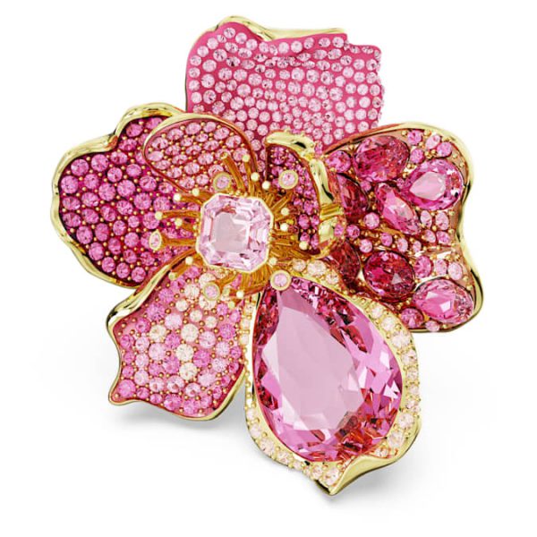 Idyllia cocktail ring Pavé, Flower, Pink, Gold-tone plated - Image 2