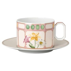 Idyllia combi cup with saucer Porcelain, Crystal print motif, Bouquet, Multicolored