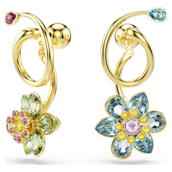 Idyllia drop earrings Asymmetrical design, Mixed cuts, Flower, Multicolored, Gold-tone plated - Image 2