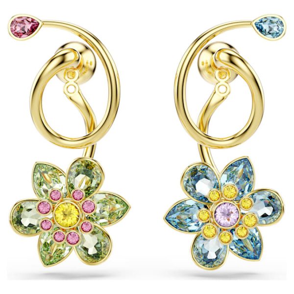 Idyllia drop earrings Asymmetrical design, Mixed cuts, Flower, Multicolored, Gold-tone plated - Image 3