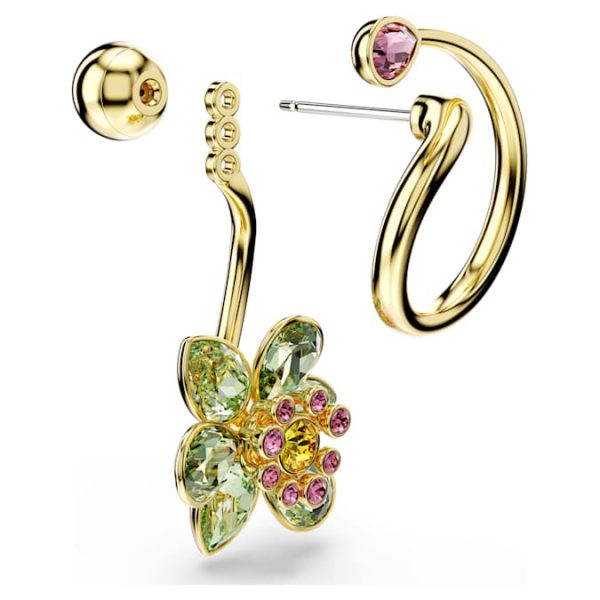 Idyllia drop earrings Asymmetrical design, Mixed cuts, Flower, Multicolored, Gold-tone plated - Image 4