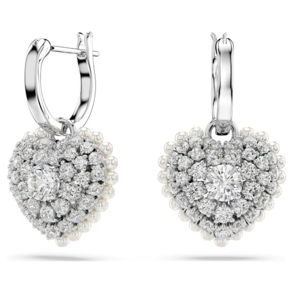 Idyllia drop earrings Crystal pearl, Heart, White, Rhodium plated - Image 2