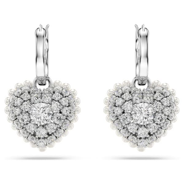 Idyllia drop earrings Crystal pearl, Heart, White, Rhodium plated - Image 3