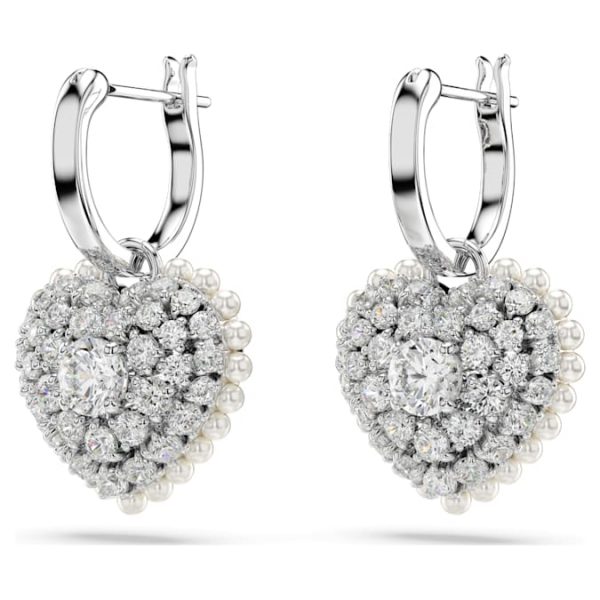 Idyllia drop earrings Crystal pearl, Heart, White, Rhodium plated - Image 4