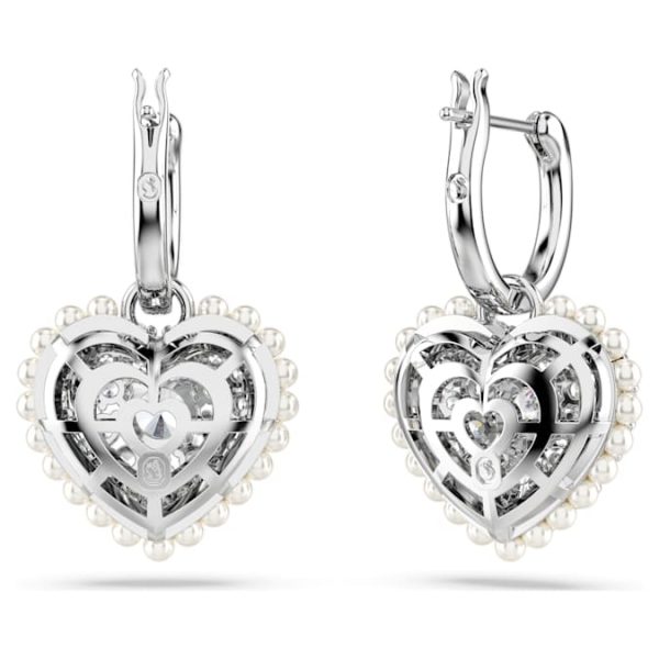 Idyllia drop earrings Crystal pearl, Heart, White, Rhodium plated - Image 5