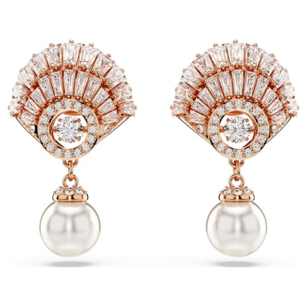 Idyllia drop earrings Crystal pearl, Shell, White, Rose gold-tone plated - Image 2