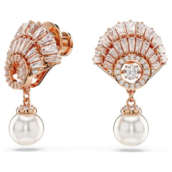 Idyllia drop earrings Crystal pearl, Shell, White, Rose gold-tone plated - Image 3
