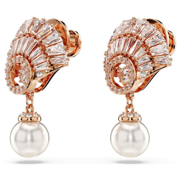 Idyllia drop earrings Crystal pearl, Shell, White, Rose gold-tone plated - Image 4