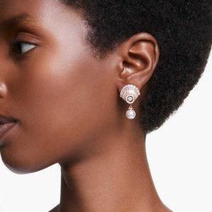 Idyllia drop earrings Crystal pearl, Shell, White, Rose gold-tone plated