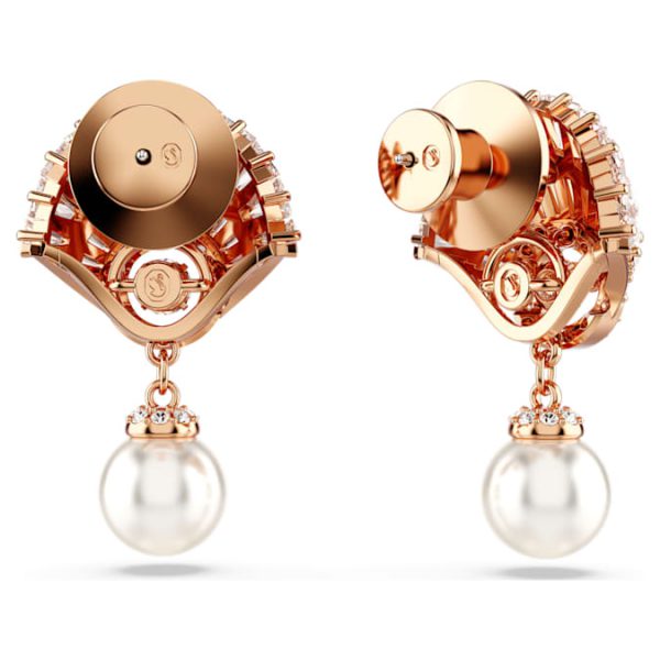 Idyllia drop earrings Crystal pearl, Shell, White, Rose gold-tone plated - Image 5