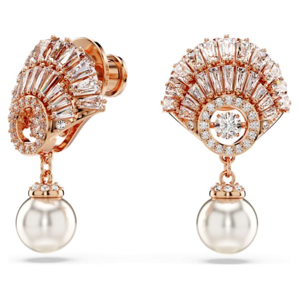 Idyllia drop earrings Crystal pearl, Shell, White, Rose gold-tone plated - Image 6