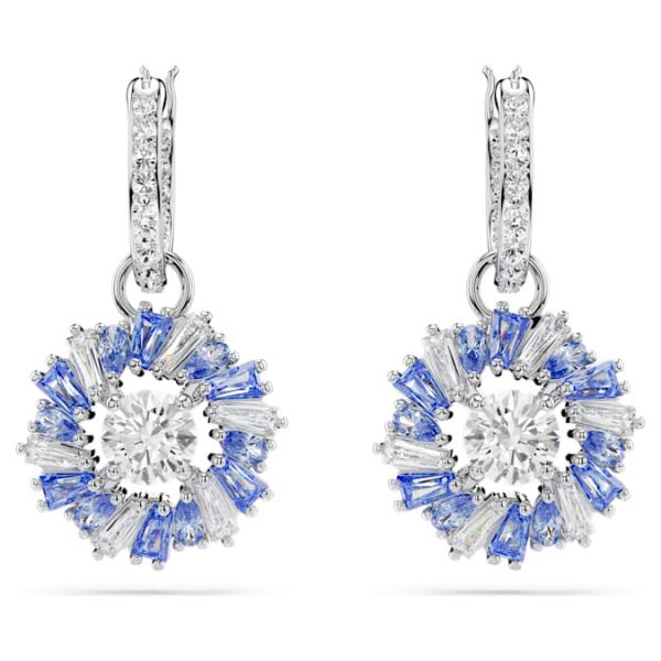 Idyllia drop earrings Mixed cuts, Flower, Blue, Rhodium plated - Image 3
