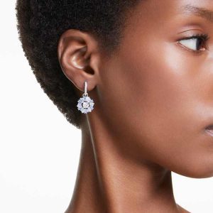 Idyllia drop earrings Mixed cuts, Flower, Blue, Rhodium plated