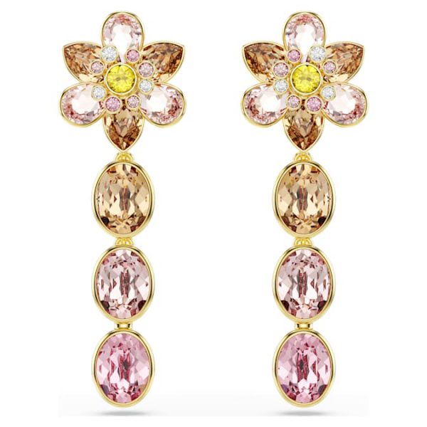 Idyllia drop earrings Mixed cuts, Flower, Multicolored, Gold-tone plated - Image 2
