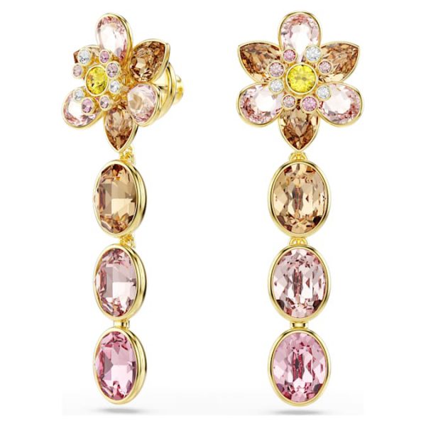 Idyllia drop earrings Mixed cuts, Flower, Multicolored, Gold-tone plated - Image 3